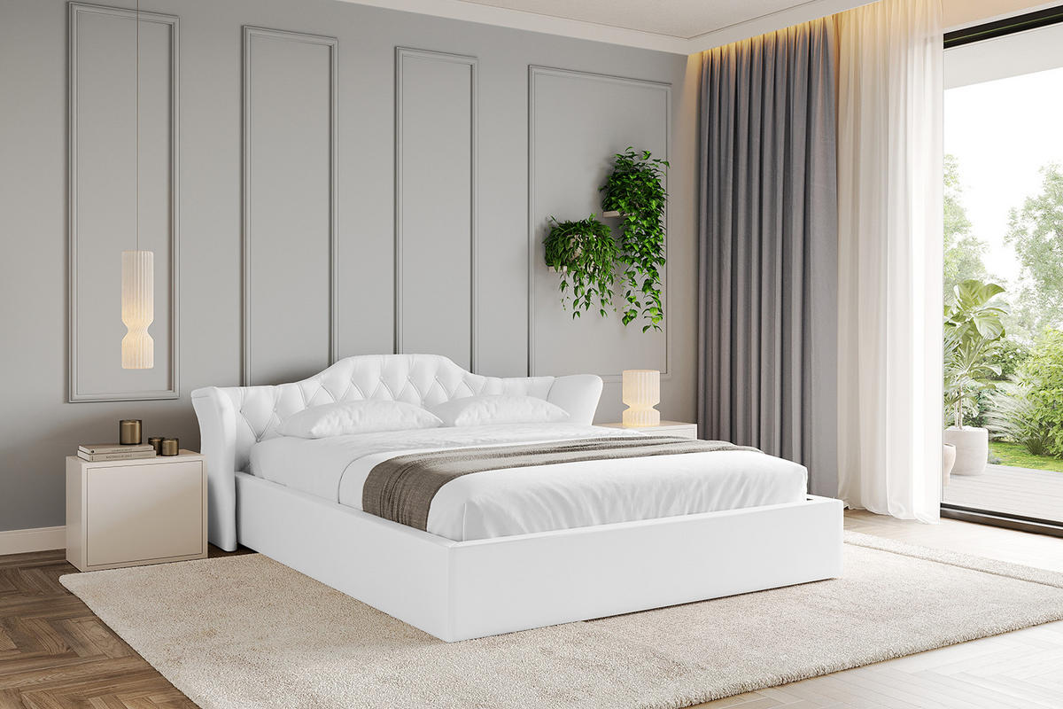 POLSTERBETT mit Bettkasten und Lattenrost, Boxbett ohne Matratze - ZORAN-V1 180x200 Weiß Kunstleder - Weiß Hochglanz, Holzwerkstoff/Textil (180/200cm) - ALTDECOR