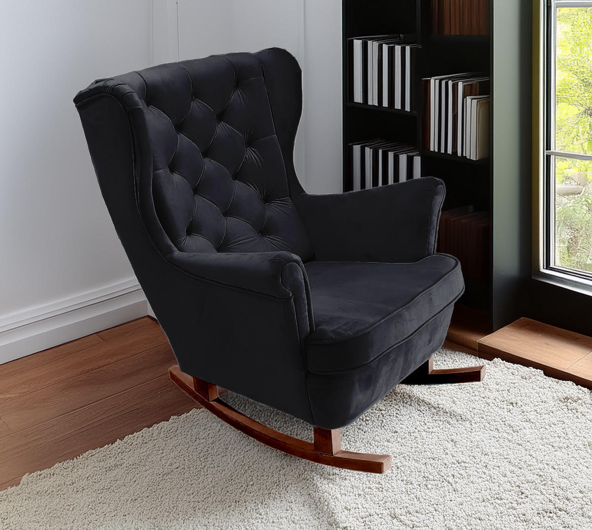 SCHAUKELSESSEL mit gepolstertem Sitz und Armlehnen, 102x81x95 cm, Schwarz_29862 - Anthrazit/Braun, Holz/Textil (81/102/95cm) - DomoHome