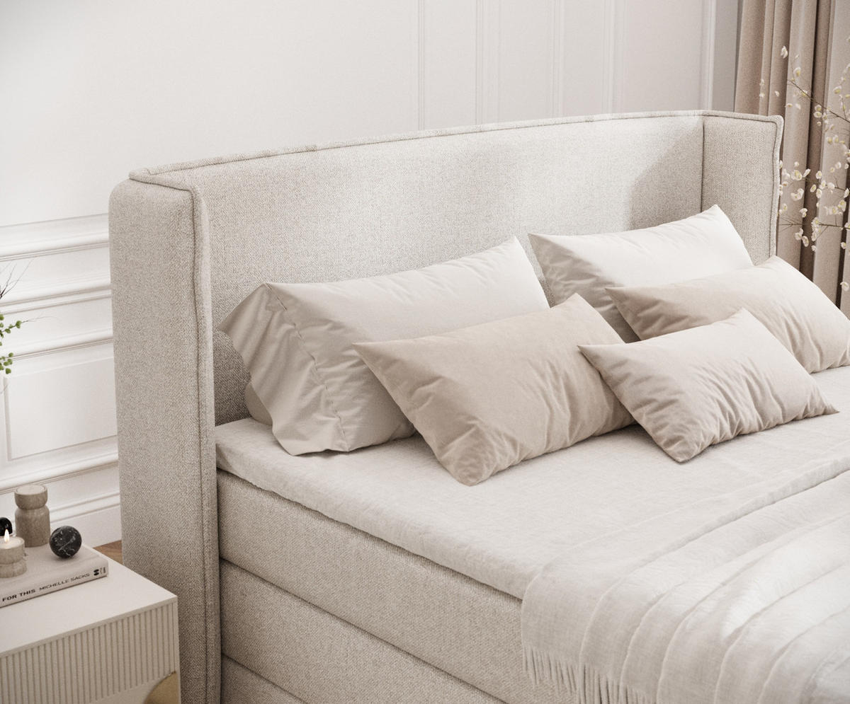 BOXSPRINGBETT Freeland Hellbeige 140/200 cm mit Matratze und Topper - Beige/Schwarz, Holz/Holzwerkstoff (140/200cm) - Maison de Reve