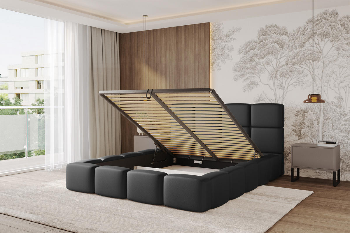 POLSTERBETT mit Bettkasten und Lattenrost, Bett mit Matratze H3/H4, Kopfteil, Boxbett, Doppelbett mit Stauraum - NATA 120x200 Schwarz - Schwarz, Holzwerkstoff/Textil (120/200cm) - ALTDECOR