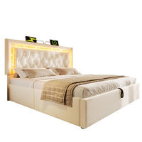POLSTERBETT aus Samt 160x200 cm Beige mit LED-Beleuchtung, USB-C und Bettkasten - Beige, Textil (160/200cm) - IVMEU
