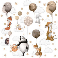 AUFKLEBER SET Tiere Ballons Wolken Sterne Punkte 120x60 - Beige/Schwarz, Papier (120/60/1cm) - Muralo