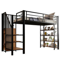 HOCHBETT 90/200 cm aus Metall mit Treppe, Stauraum und Kleiderstange Schwarz - Schwarz, Metall (90/200cm) - Modenvie