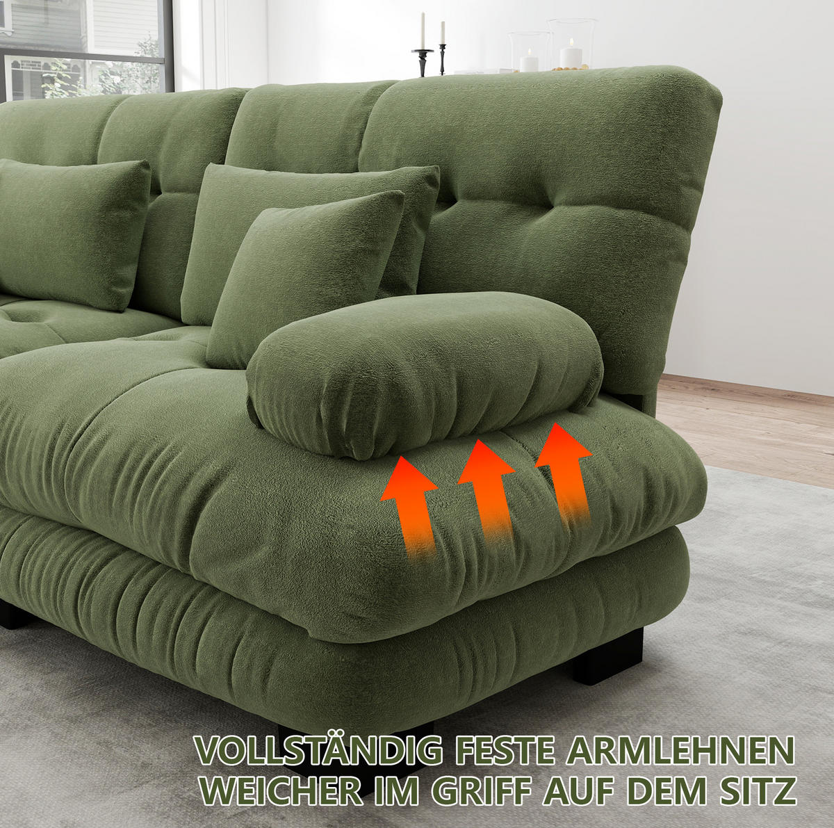 ECKSOFA 406/145/81 cm grün aus Chenille mit beweglichen Ottomanelementen - Grün, Textil (145/406cm) - OKWISH
