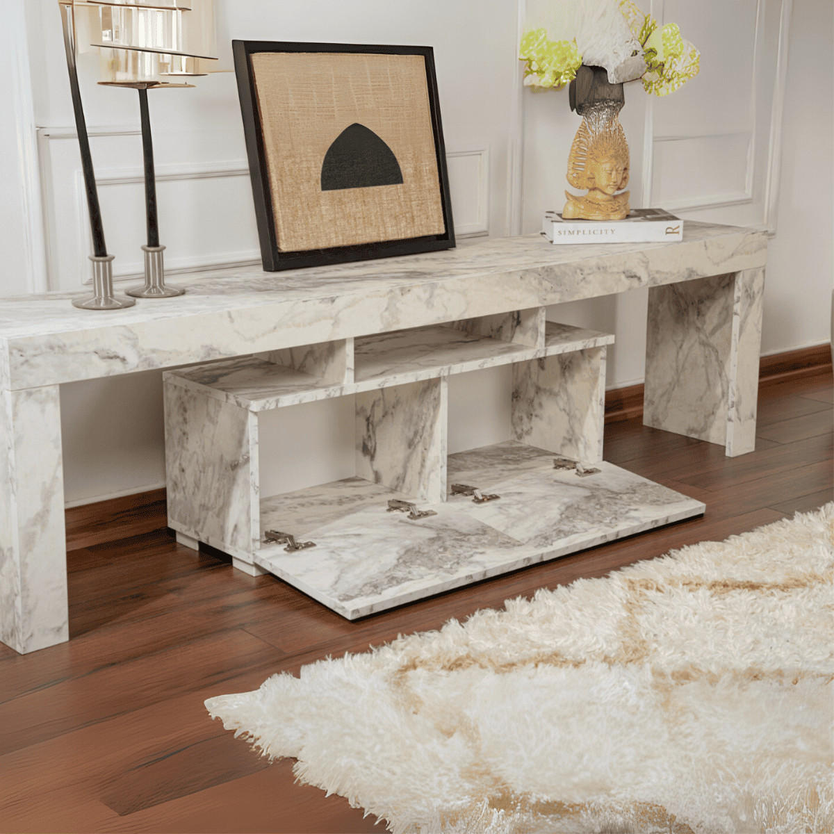 TV-MÖBEL mit 2 Klapptüren 180/31/50 cm - Weiß, Holzwerkstoff (31.3/50/180cm) - Calicosy