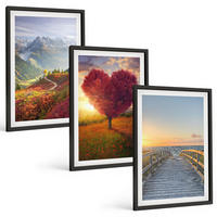 BILDER SET 3er Set - 40x60 cm Schwarzer Rahmen - Landschaften Berge Baum Herz Pier - Schwarz, Kunststoff (40/60cm) - TULUP