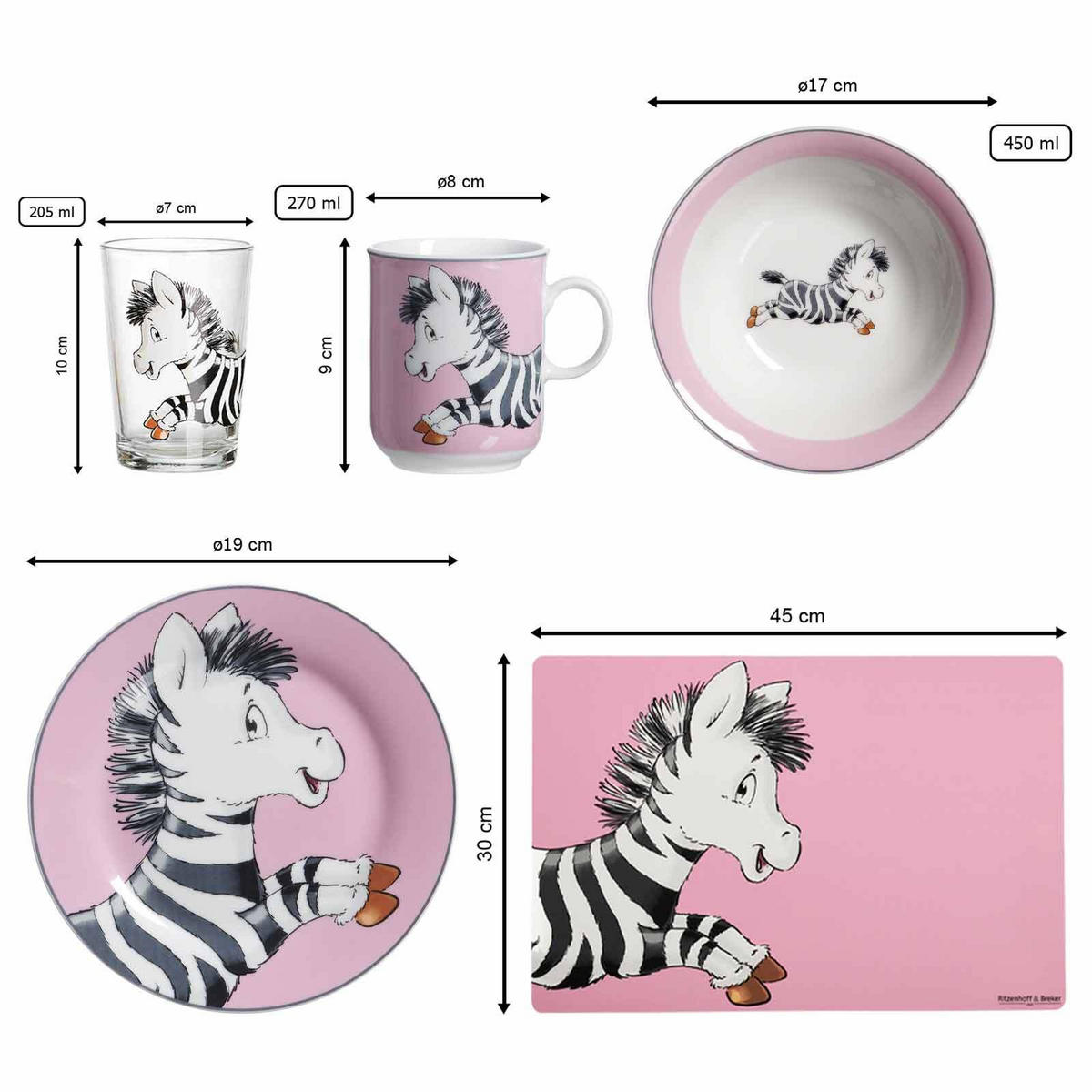 GESCHIRR-SET MIT KINDERBECHER Happy Zoo Zebra bunt 7er Set - Multicolor, Kunststoff (1/1/1cm) - Ritzenhoff Breker