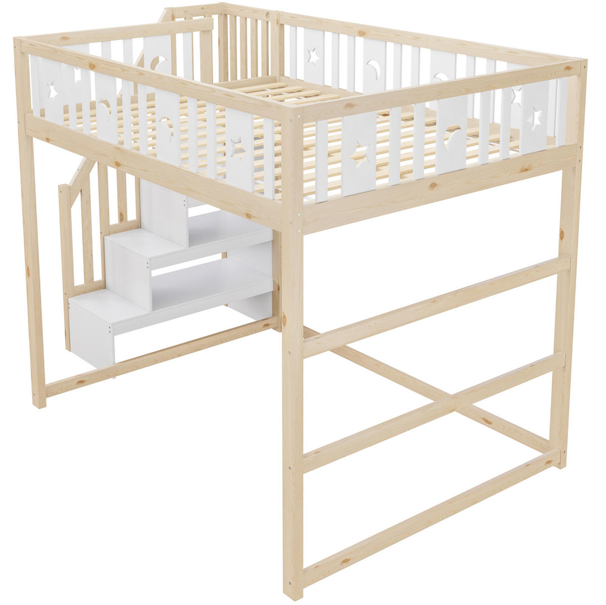 HOCHBETT 140/200 cm aus Massivholz mit Treppe, Natur/Weiß - Naturfarben, Holz (140/200cm) - OKMYHOME