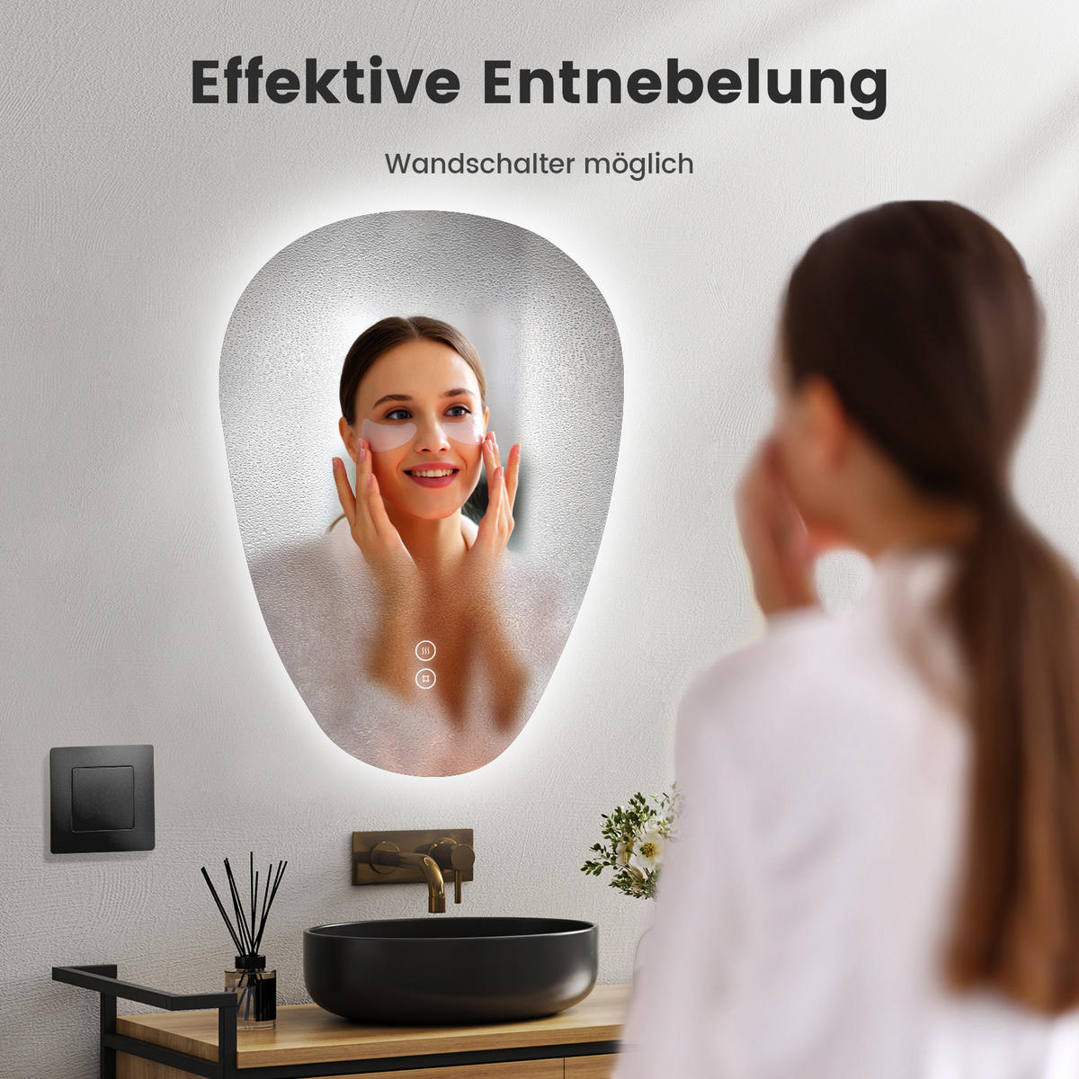 BADSPIEGEL mit Touch-Schalter, Dimmbar 70/50/3 cm - Weiß, Glas (50/2.9/70cm) - EMKE