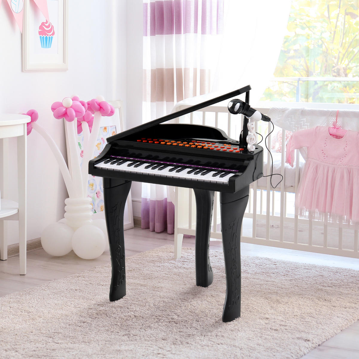 ELEKTRONISCHER FLÜGEL DE-18641 37 Tasten, Lernlichter, Mikrofon Rosa - Schwarz, Holzwerkstoff (39/69/48cm) - ComfortXL