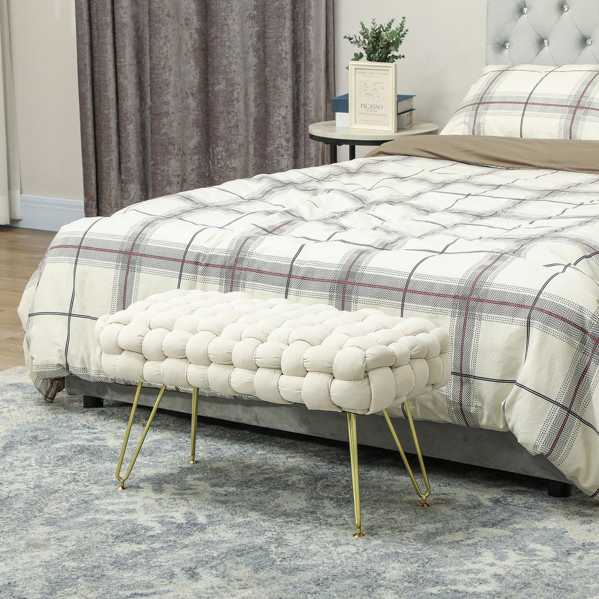 SITZHOCKER DE-07206 mit Metallbeinen und Polsterung Cremeweiß - Creme, Holz/Textil (38/41.5/76cm) - ComfortXL