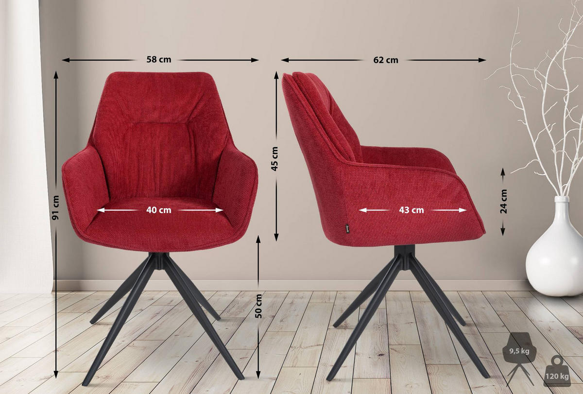 ARMLEHNENSTUHL Metall rot - Rot/Schwarz, Textil/Metall (58/91/62cm) - CLP