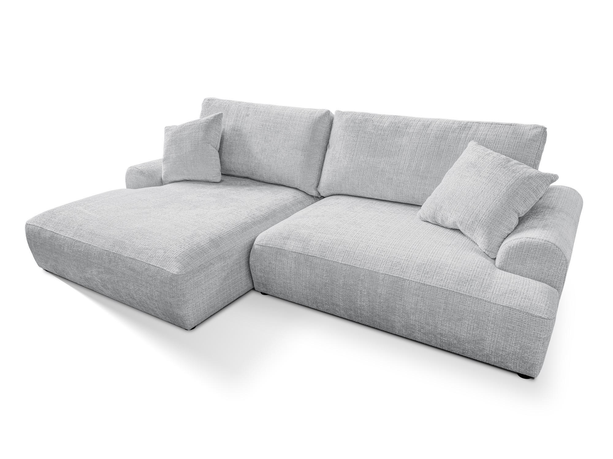 ECKSOFA Melvano mit Schlaffunktion und Bettkasten im Japandi-Stil aus weichem Hellgrau Chenille-Stoff - Hellgrau/Schwarz, Holz/Kunststoff (145/240cm) - S-Style