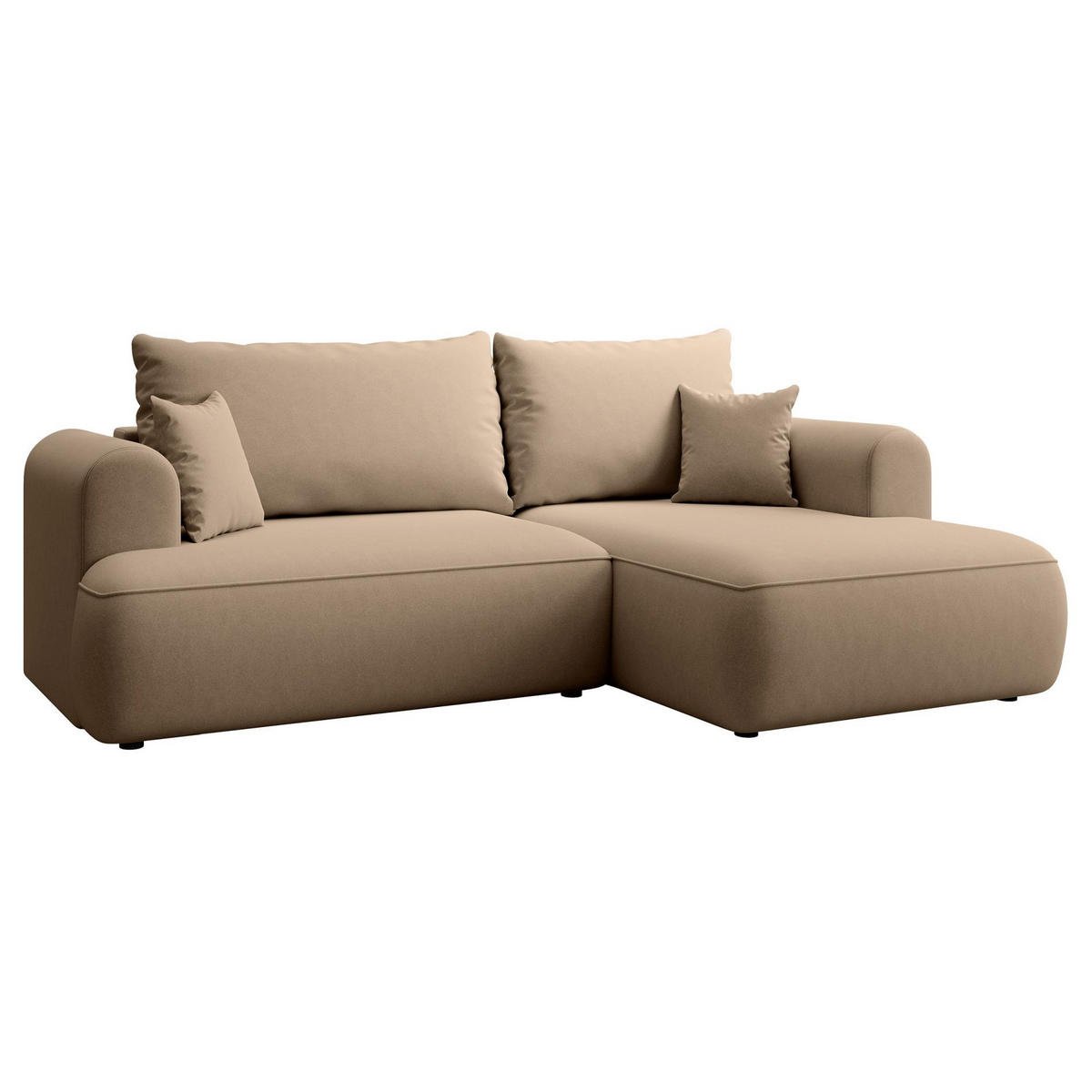 ECKSCHLAFSOFA Ovo Mini Beige Easy-Clean-Samtbezug - Beige/Schwarz, Kunststoff/Textil (238/156cm) - Selsey