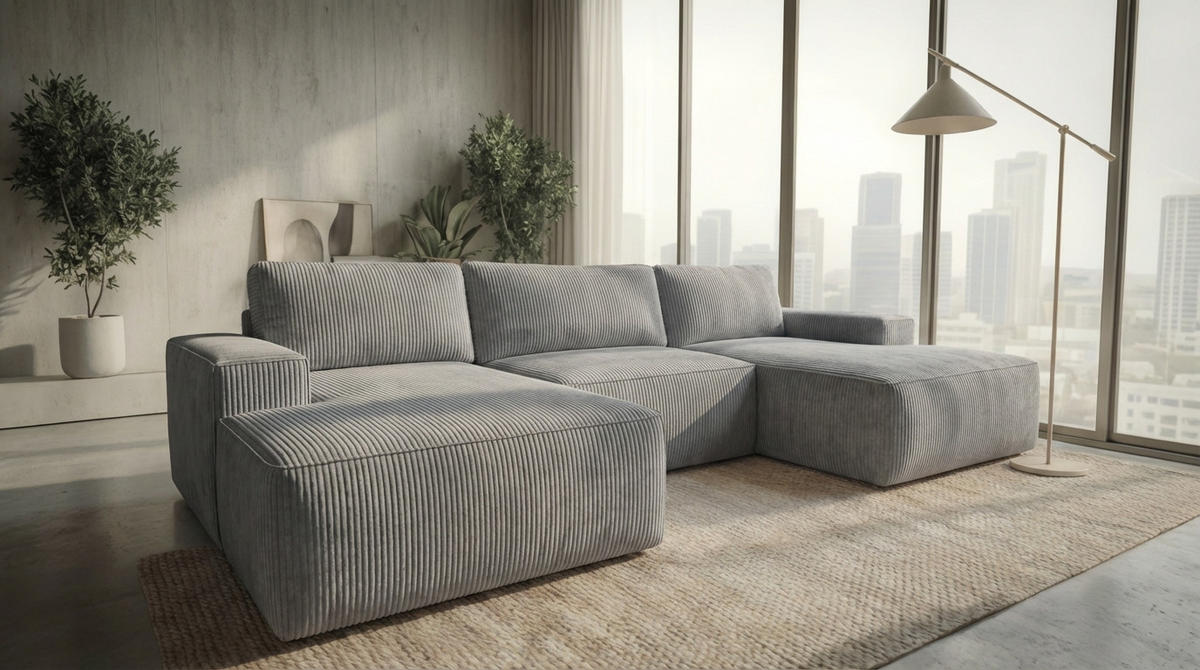 ECKSOFA EINAR 362 cm x 170 cm – Stoff: ZOOM 20 Farbe: Grau - Grau, Textil (362/170cm) - A&J MöbelLand