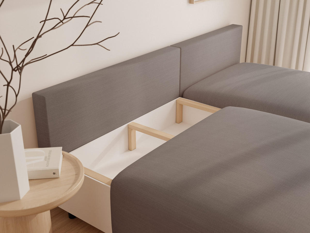 ECKSOFA ELVO mit Schlaffunktion und Bettkasten Dunkelbeige - Taupe, Holzwerkstoff/Kunststoff (208/190cm) - Idohome