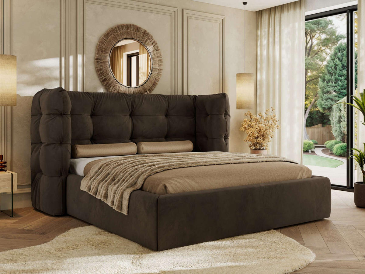 POLSTERBETT FLONELLE CLASSIC 180/200 - Braun Velvet - Multipocket-Matratze - Braun, Textil (180/200cm) - MKS