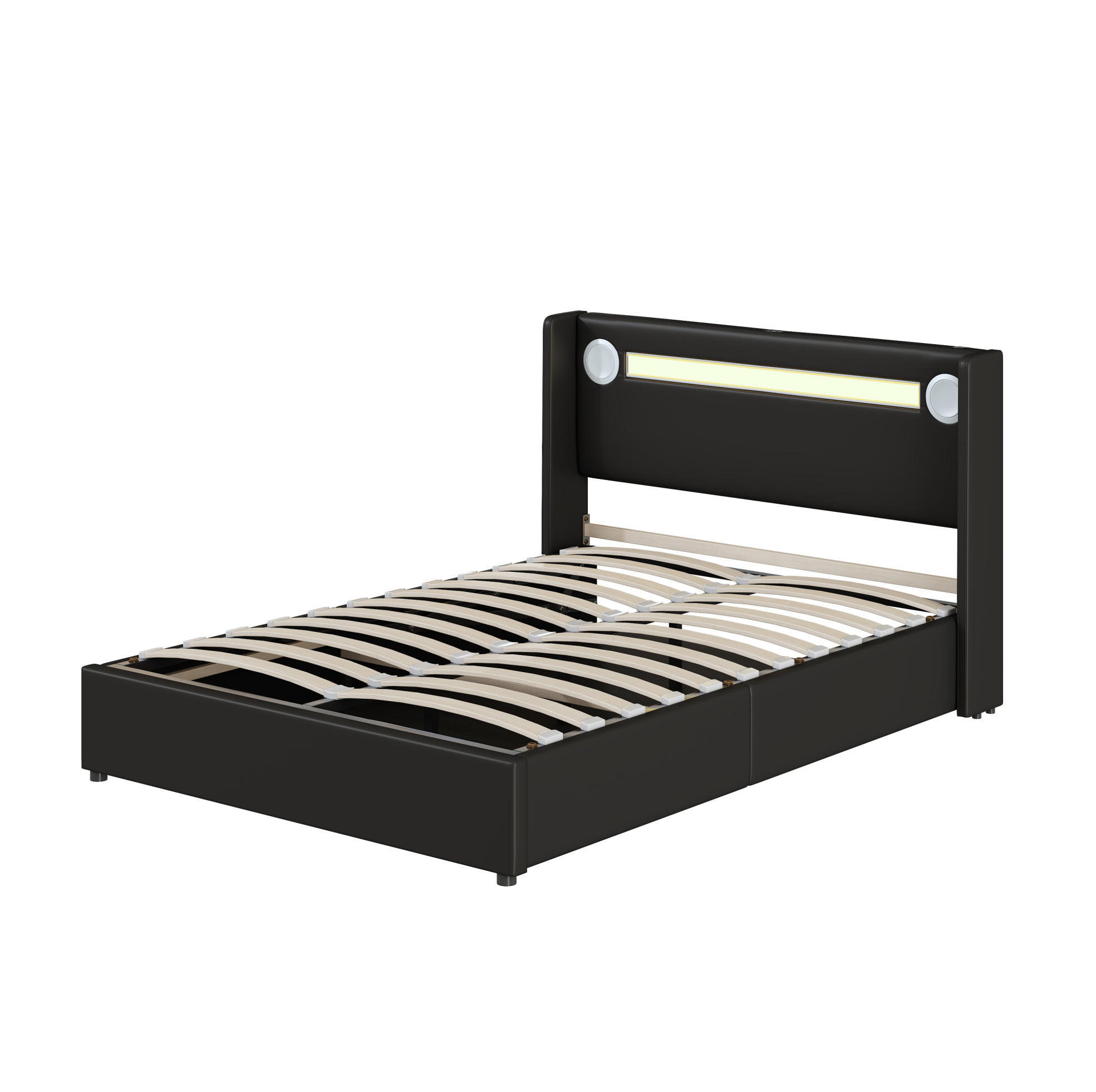 POLSTERBETT mit LED-Beleuchtung 140/200 cm mit Bettkasten und USB in Schwarz - Schwarz, Kunststoff (140/200cm) - BEAOK