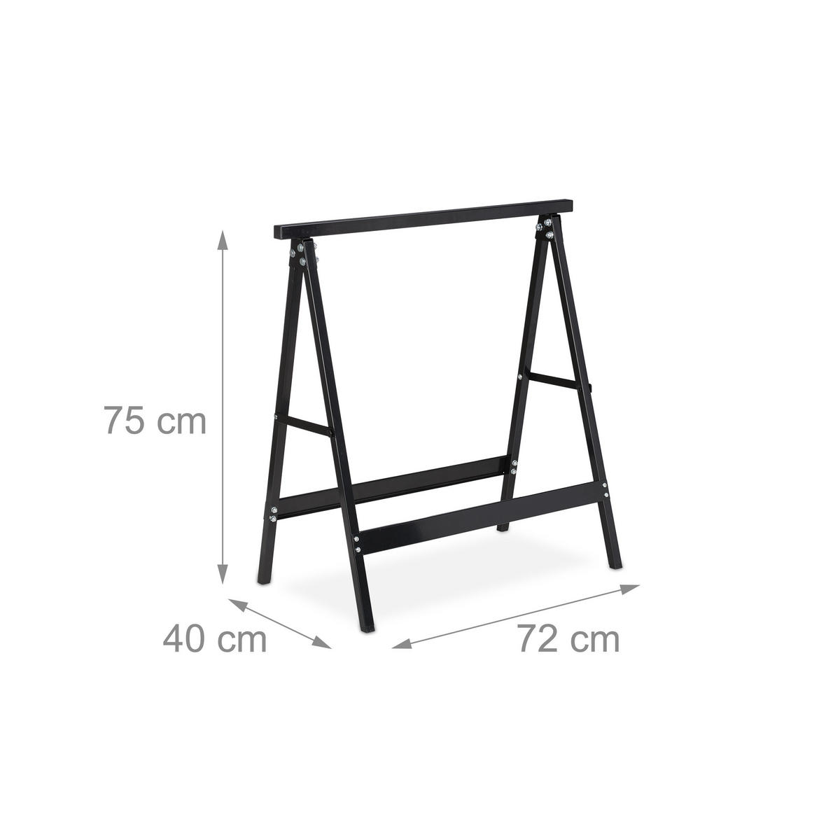 2XKLAPPBOCK - Schwarz, Metall (40/72/75cm) - Relaxdays
