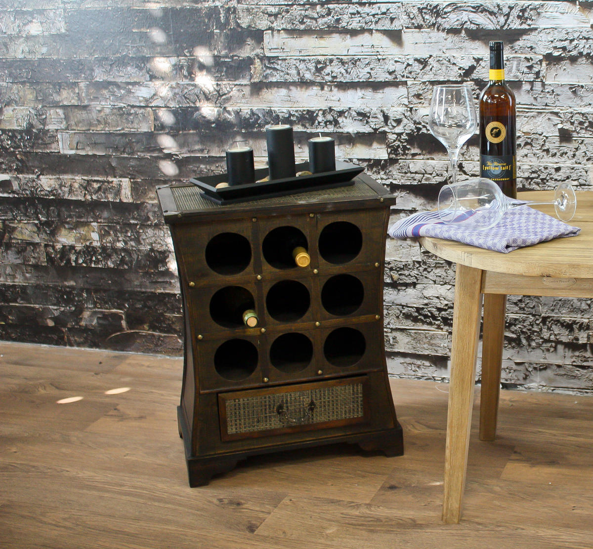 WEINREGAL Kuko im Kolonialstil Holz Dunkelbraun 58x46x29cm - Dunkelbraun, Holz (46/58/29cm) - DELUKE