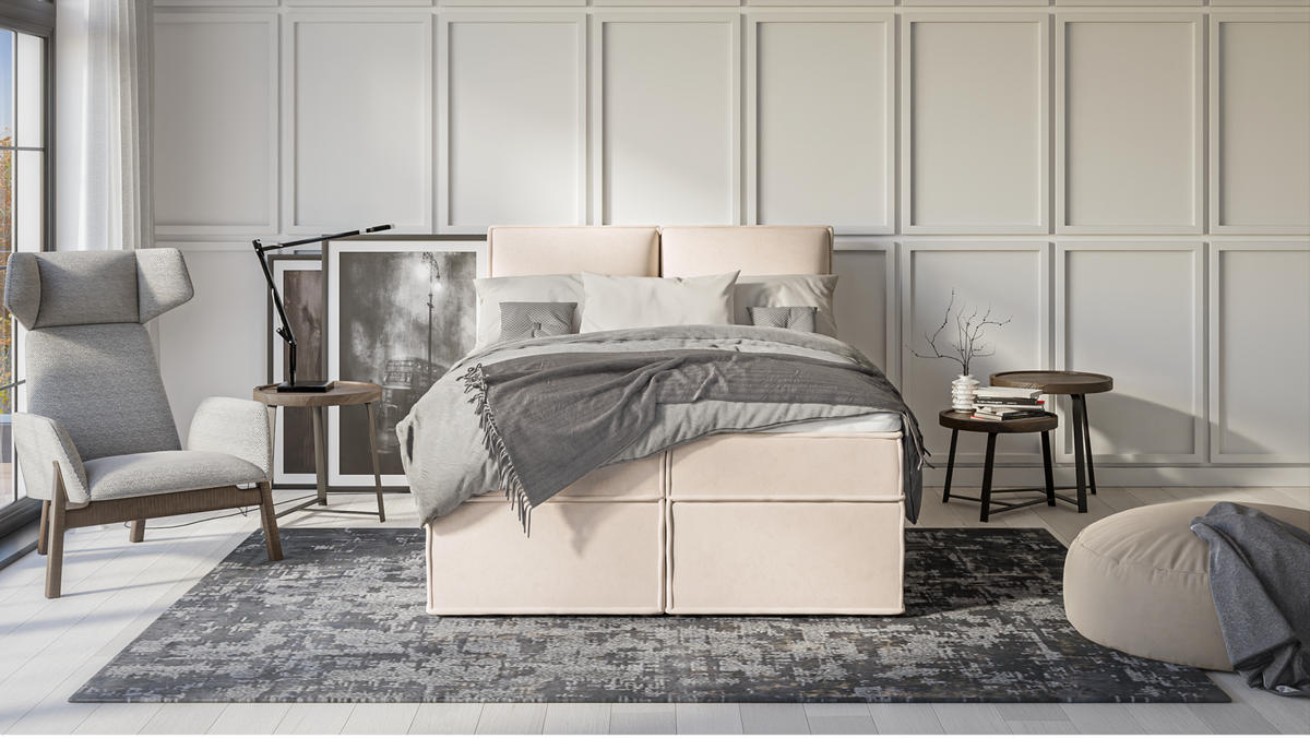 BOXBETT Eclipse 140/200 cm Beige Luxusmicrofaser - Beige/Schwarz, Holz/Kunststoff (140/200cm) - S-Style Möbel