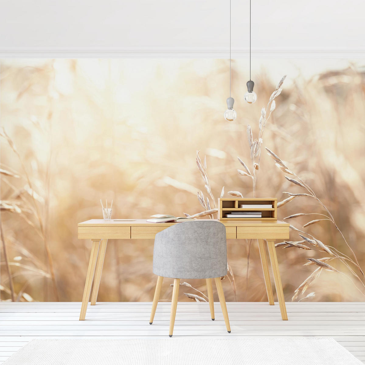 FOTOTAPETE Gräser im Sonnenschein 336/225 cm - Eichefarben, Papier (336/225cm) - Bilderwelten