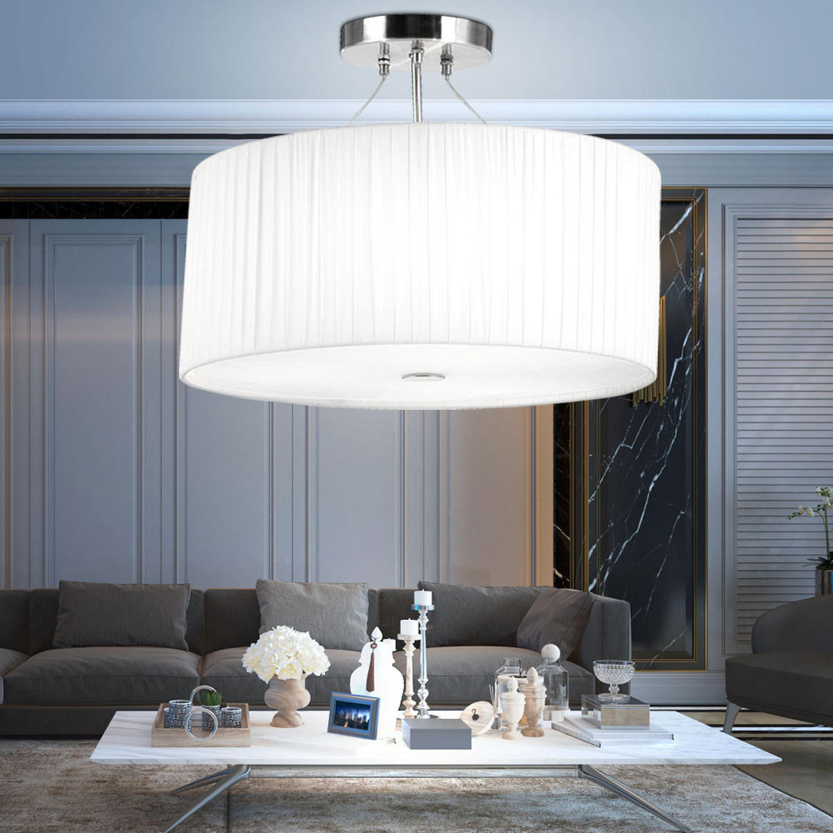 LED DECKENLEUCHTE LA NUBE Weiß Metall Textil - Weiß, Textil (45/45/36cm)