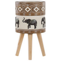 PFLANZENSTÄNDER braun/beige Elefantenmotiv mit Holzbeinen 55 cm Achilio - Beige/Goldfarben, Stein (55cm) - Beliani