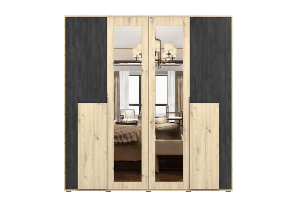 DREHTÜRENSCHRANK - Malezja Artisan + Zirbelkiefer - Eiche Artisan, Holzwerkstoff/Metall (200/208/65cm) - Möblo