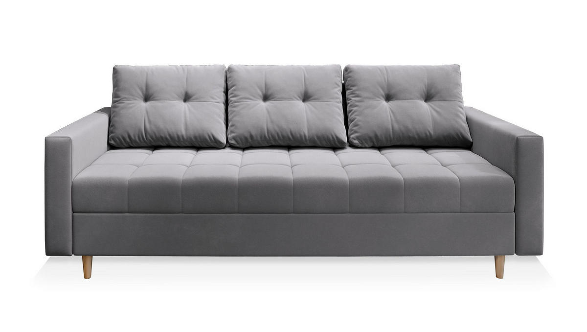 POHOVKA MILO, Plyšová látka PAROS, Světle šedá - světle šedá/barva dubu, dřevo/kompozitní dřevo (220/93/87cm) - MASSENO