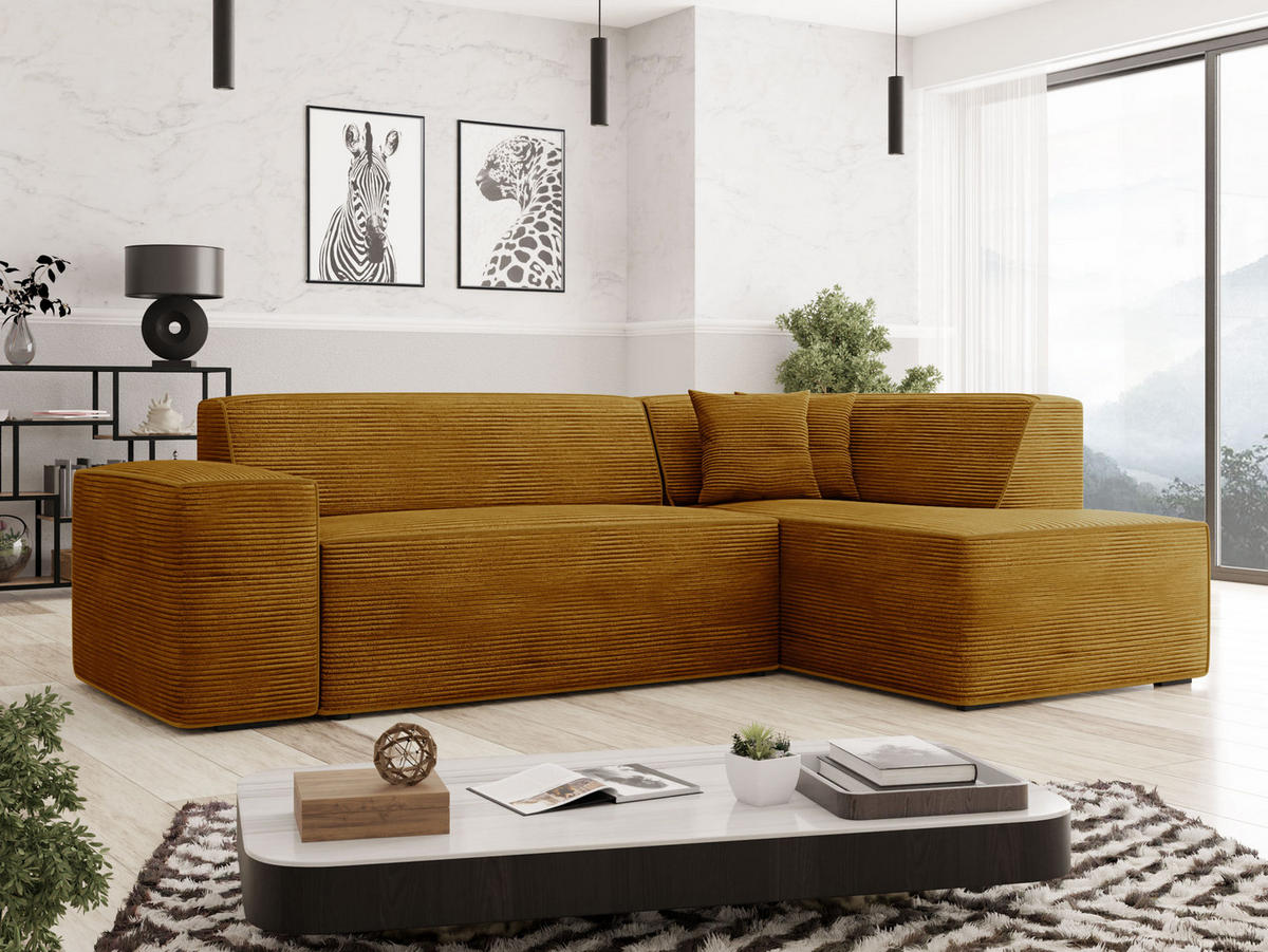ECKSOFA Lordin Cord, Seite: Rechts - Schwarz/Braun, Holz/Textil (267/205cm) - MIRJAN24