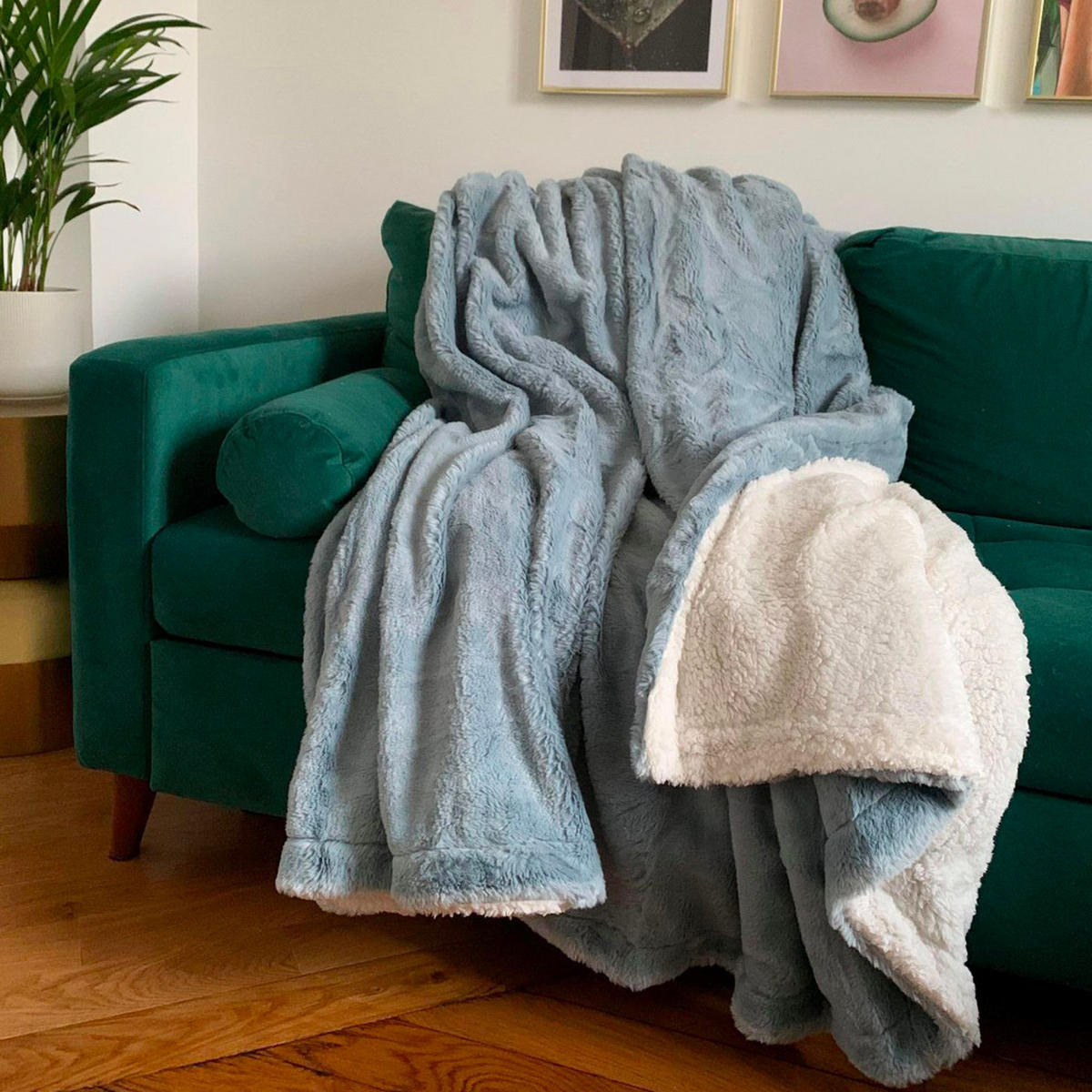 DECKE in Kaninchenoptik 220 x 240 cm, 610 g/m² – Cocoon Blaugrau - Blau, Textil (220/240cm) - LE COMPTOIR DE LA PLAGE