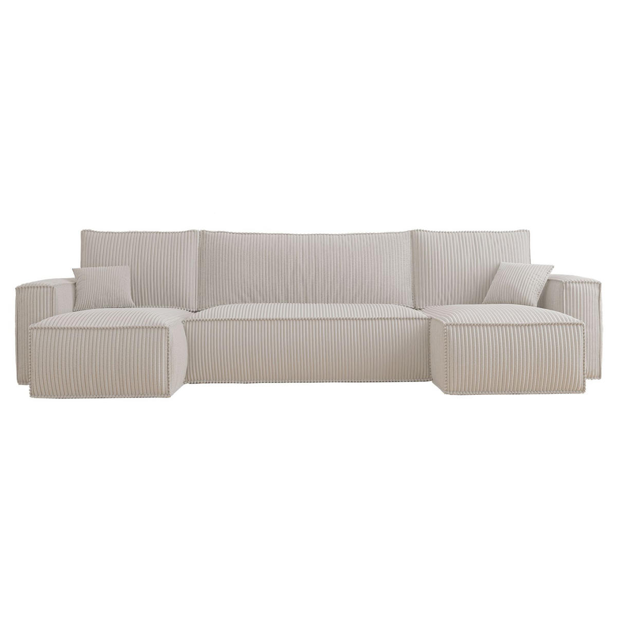 WOHNLANDSCHAFT Scarlo Hellbeige Cordbezug - Ecru/Schwarz, Kunststoff/Textil (244/83/145cm) - Selsey