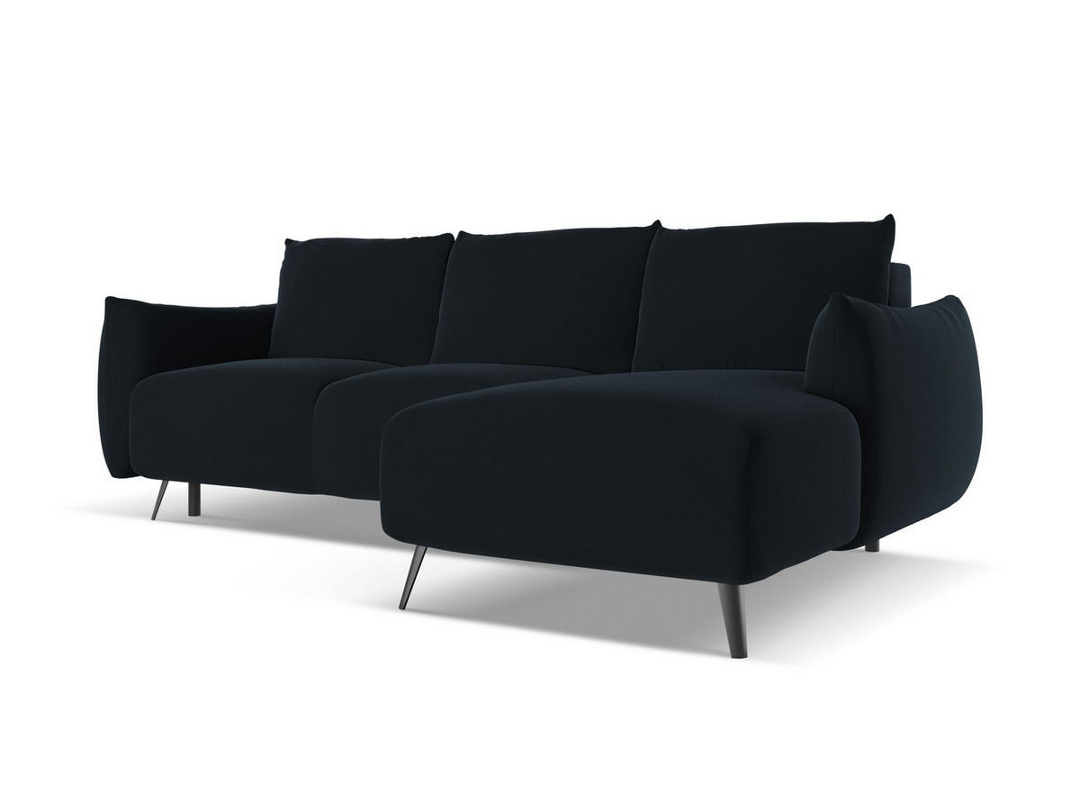 ECKSOFA mit Schlaffunktion Samt Stoff Blau - Blau/Schwarz, Textil/Metall (242/162cm) - Makamii