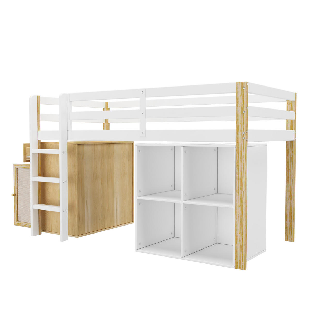 KINDERHOCHBETT mit 2 Aufbewahrungsschränken, 90/200 cm, Natur/Weiß, ohne Matratze - Weiß, Holz (90/200cm) - MIVRAY