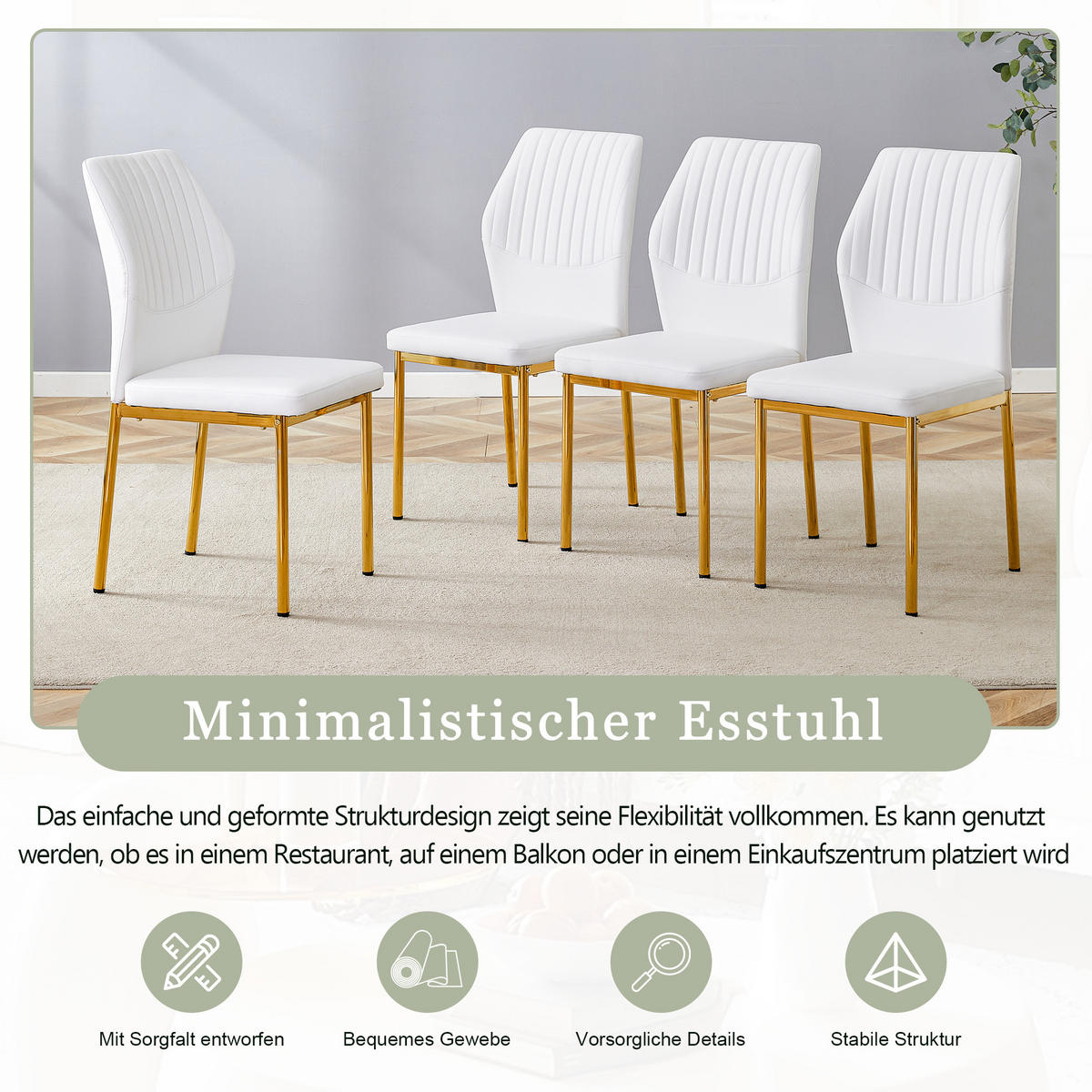 STUHL-SET DE-36576 4 Stück mit PU-Bezug und Metallbeinen Weiß - Weiß, Metall (42.6/93/43cm) - ComfortXL