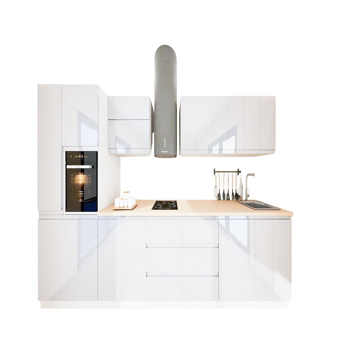 KÜCHENZEILE 420 cm - Aspen KA6-M420 - in Weiß/Hochglanz - Weiß Hochglanz, Holz (420/212/58cm)