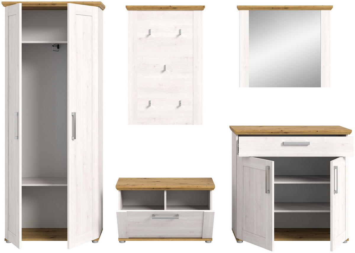 GARDEROBEN Set Verona 285x196x39 cm Sibiu Lärche Weiß 5tlg. - Lärchefarben, Holzwerkstoff (276/194/37cm)