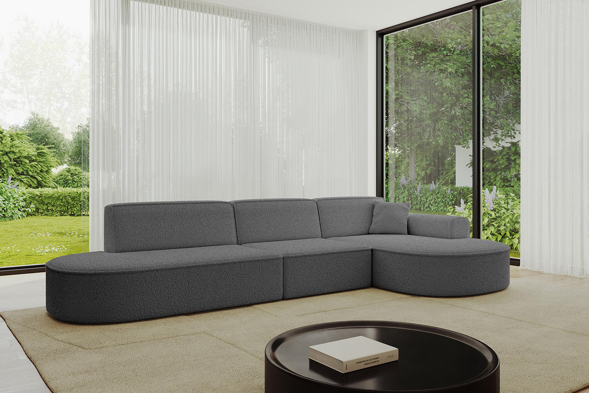 ECKSOFA Ottomane Rechts MARI-L2 - 317x163x73,5 cm Grau Bouclé - Schwarz/Grau, Holzwerkstoff/Kunststoff (317/163cm) - ALTDECOR