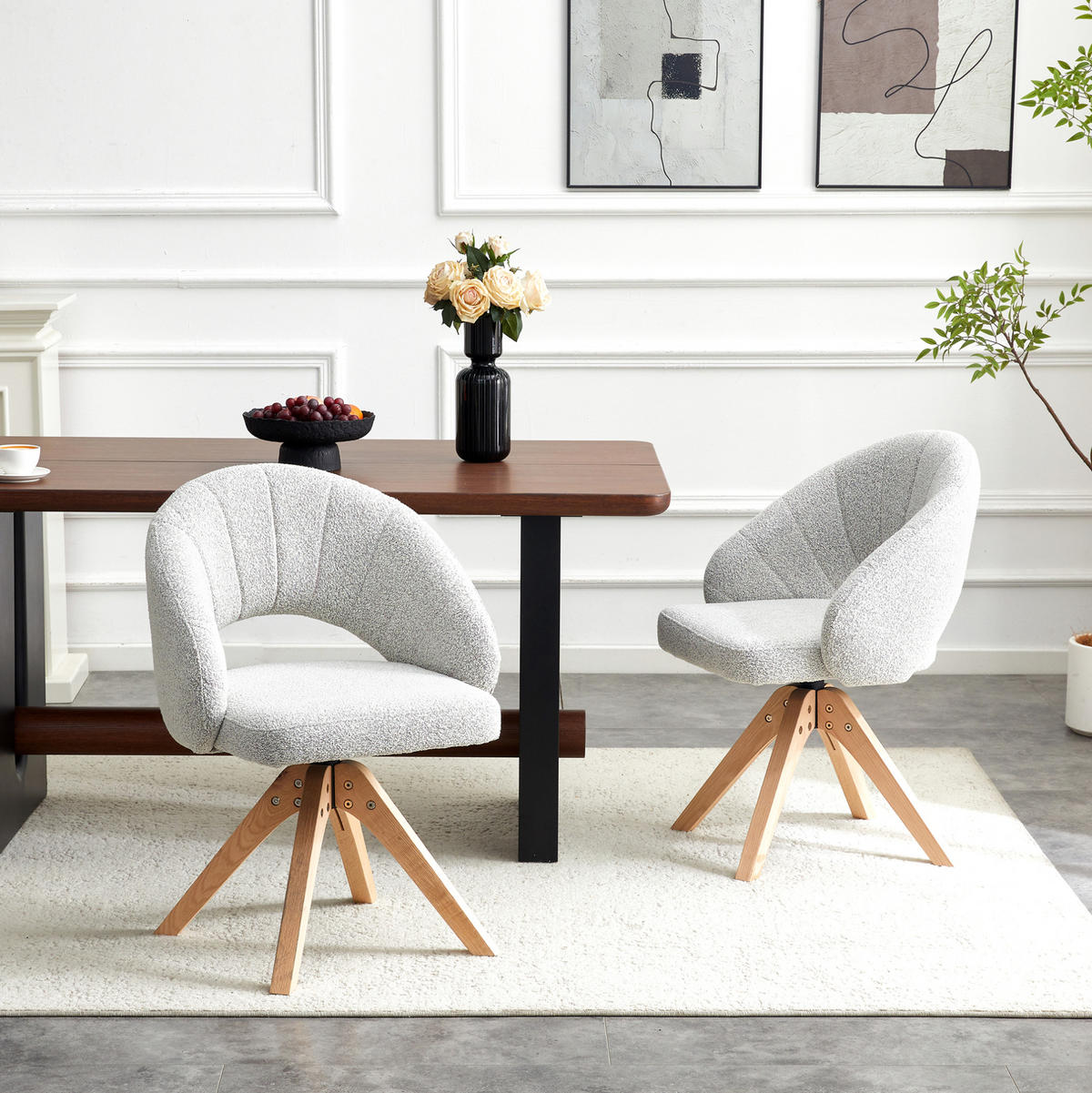 ESSZIMMERSTUHL 2er-Set drehbar 84 cm Samt Light Gray mit Massivholzbeinen - Hellgrau, Holz (49/84/46cm) - Meubliv