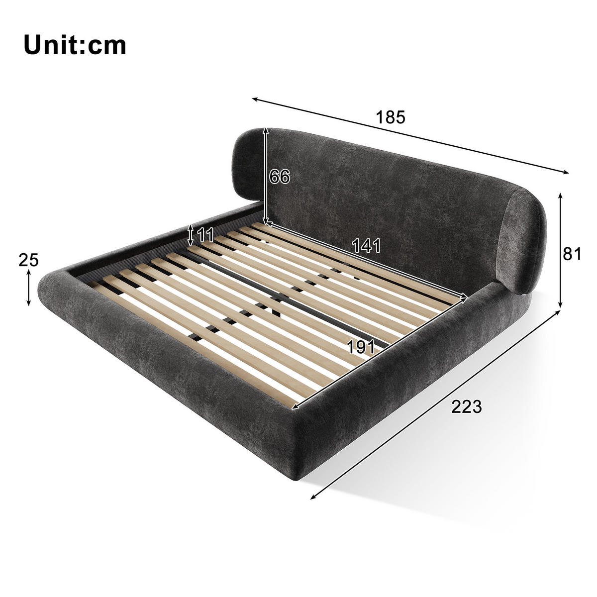 POLSTERBETT 140/190 cm mit Lattenrost und Kopfteil, DE-41532, in Grau - Grau, Metall (140/190cm) - ComfortXL