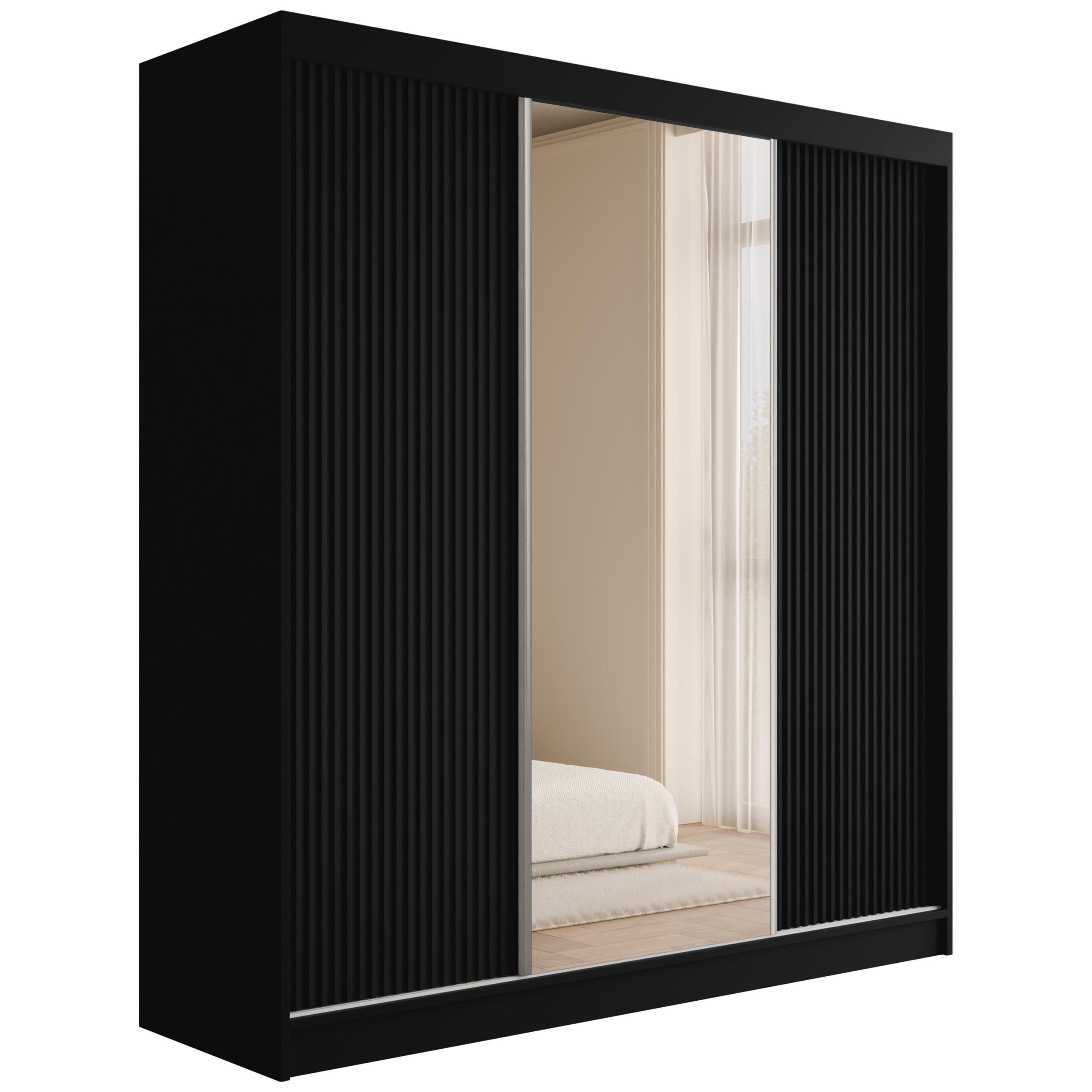 KLEIDERSCHRANK mit Spiegel V2-PRESTIG 215x200 cm - Schwarz - Schwarz, Holzwerkstoff (200/215/61cm) - ALTDECOR