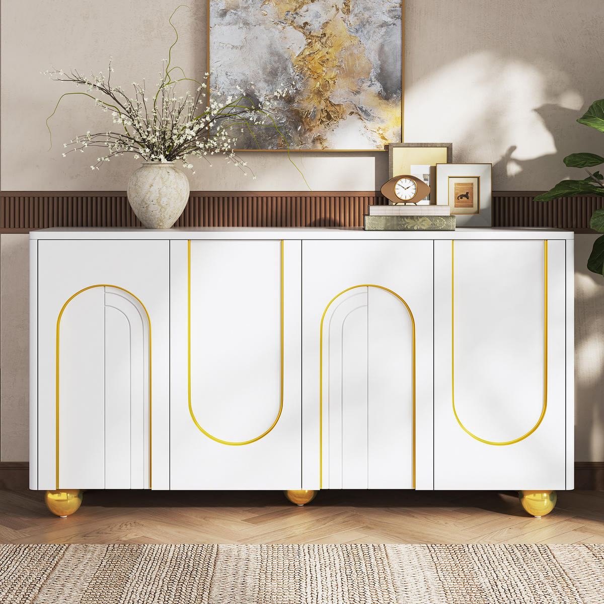 SIDEBOARD DE-37537 140/40/74 cm mit 4 Türen Weiß - Weiß, Holzwerkstoff (140/74/40cm) - ComfortXL