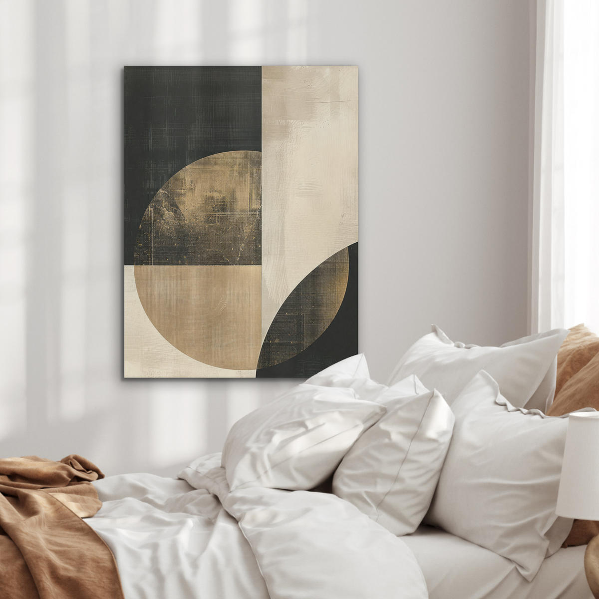 AKUSTIKPANEEL Abstrakt - Geometrische Formen - Schwarz - Gold 60x80 cm - Ecru, Textil (60/0.9/80cm) - MuchoWow