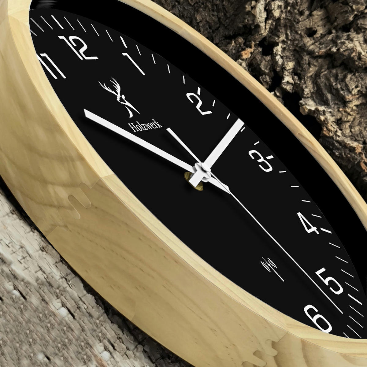 WANDUHR Holz Designer HILDBURG (FUNK) Loft Wand Uhr, beige, schwarz - Beige/Schwarz, Glas/Holz (30/30/4.2cm) - Holzwerk