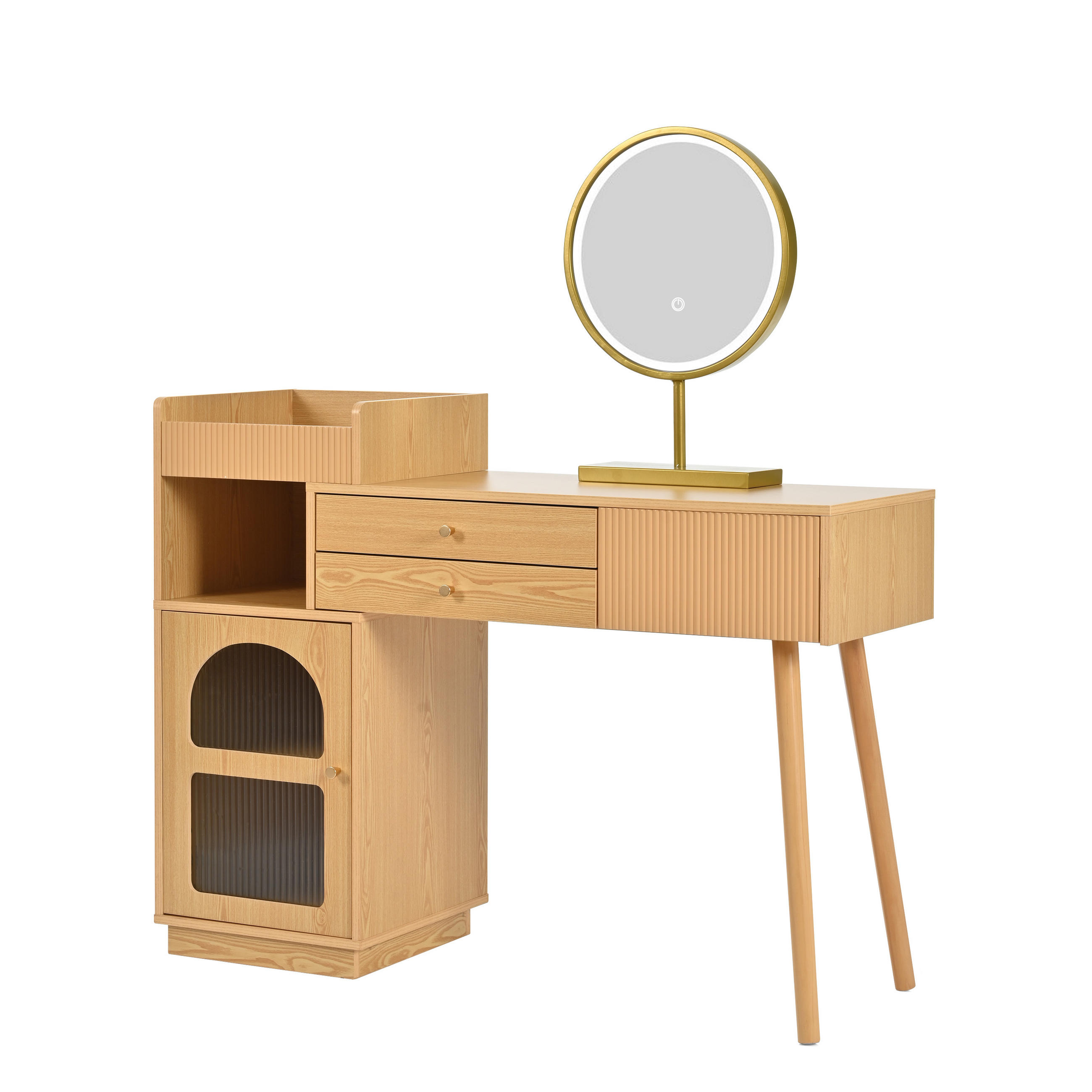 SCHMINKTISCH mit LED-Spiegel, 3 Lichtfarben, Kosmetiktisch aus Holz, modern, ohne Hocker, 120x40x90 cm - Naturfarben, Holz (40/90/120cm) - Ej. Life