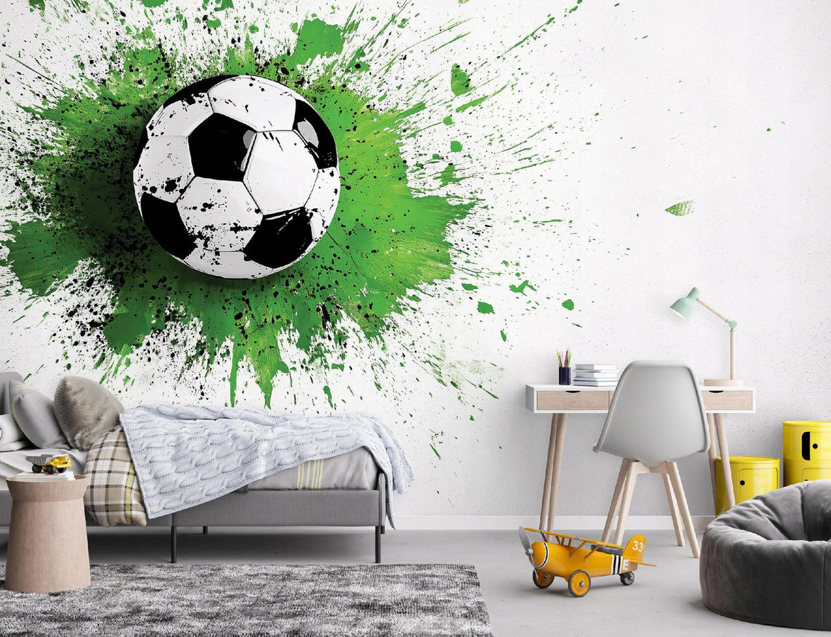 FOTOTAPETE Kinderzimmer Junge Fußball 350x250 - Multicolor, Papier (350/250cm) - Wallarena
