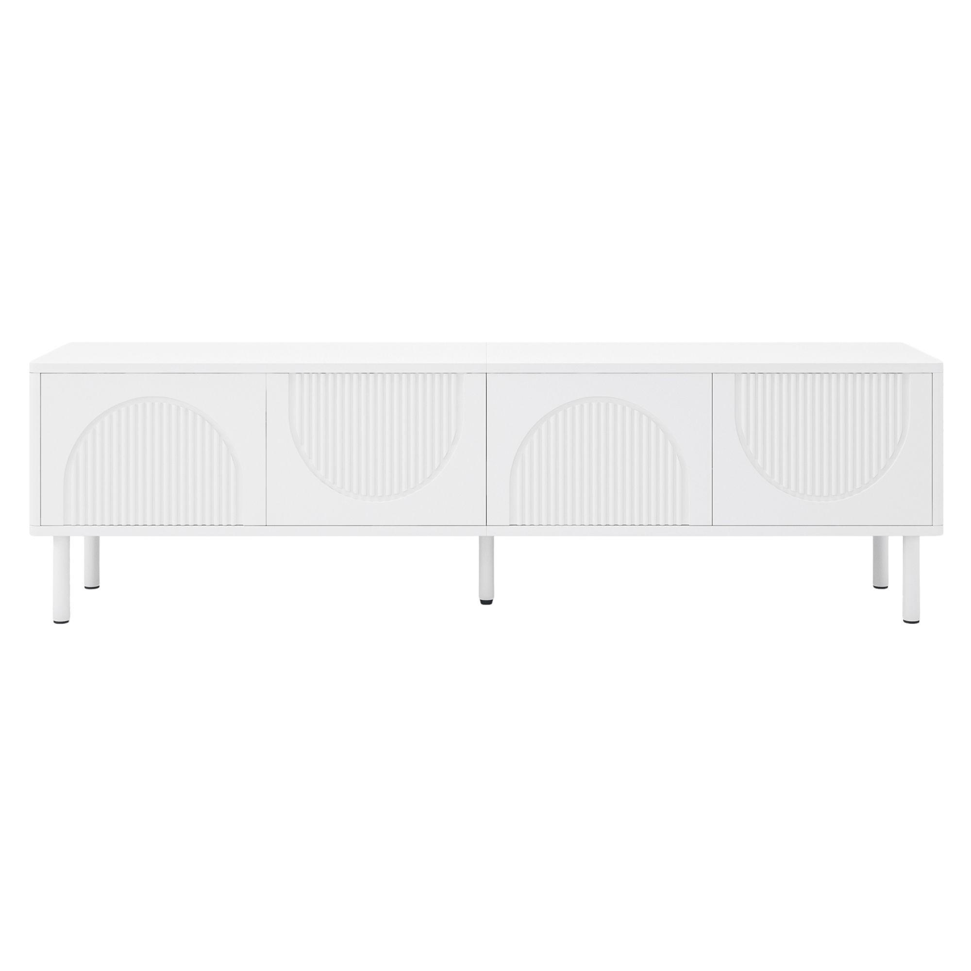 TV-LOWBOARD in Mattweiß mit 3D-Relief, mit 4 Fächern und Kabelmanagement - Weiß, Holzwerkstoff (180/52/40cm) - Urban Meuble