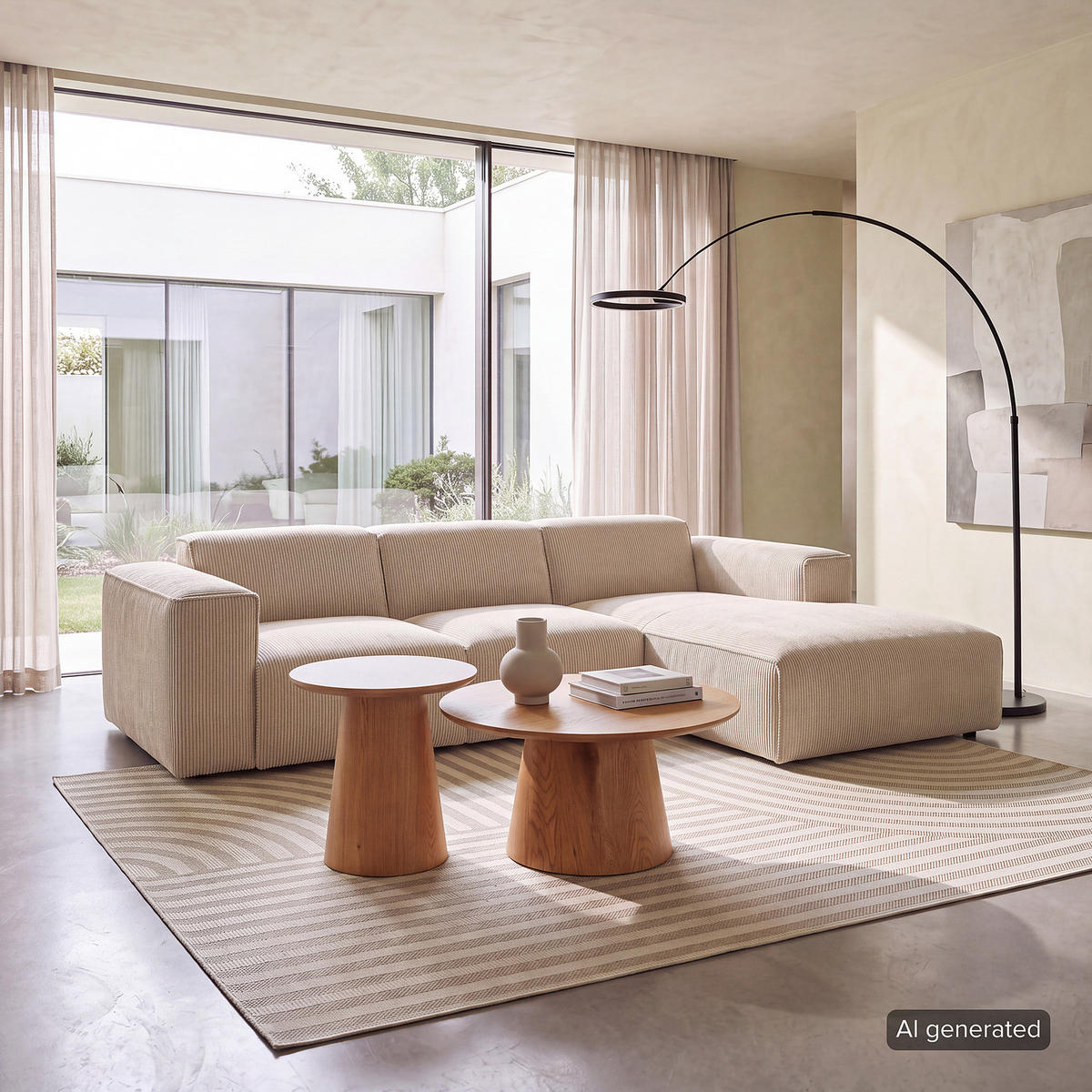 3-SITZER ECKSOFA mit Longchair - Beige/Schwarz, Kunststoff/Textil (251/173cm) - home24