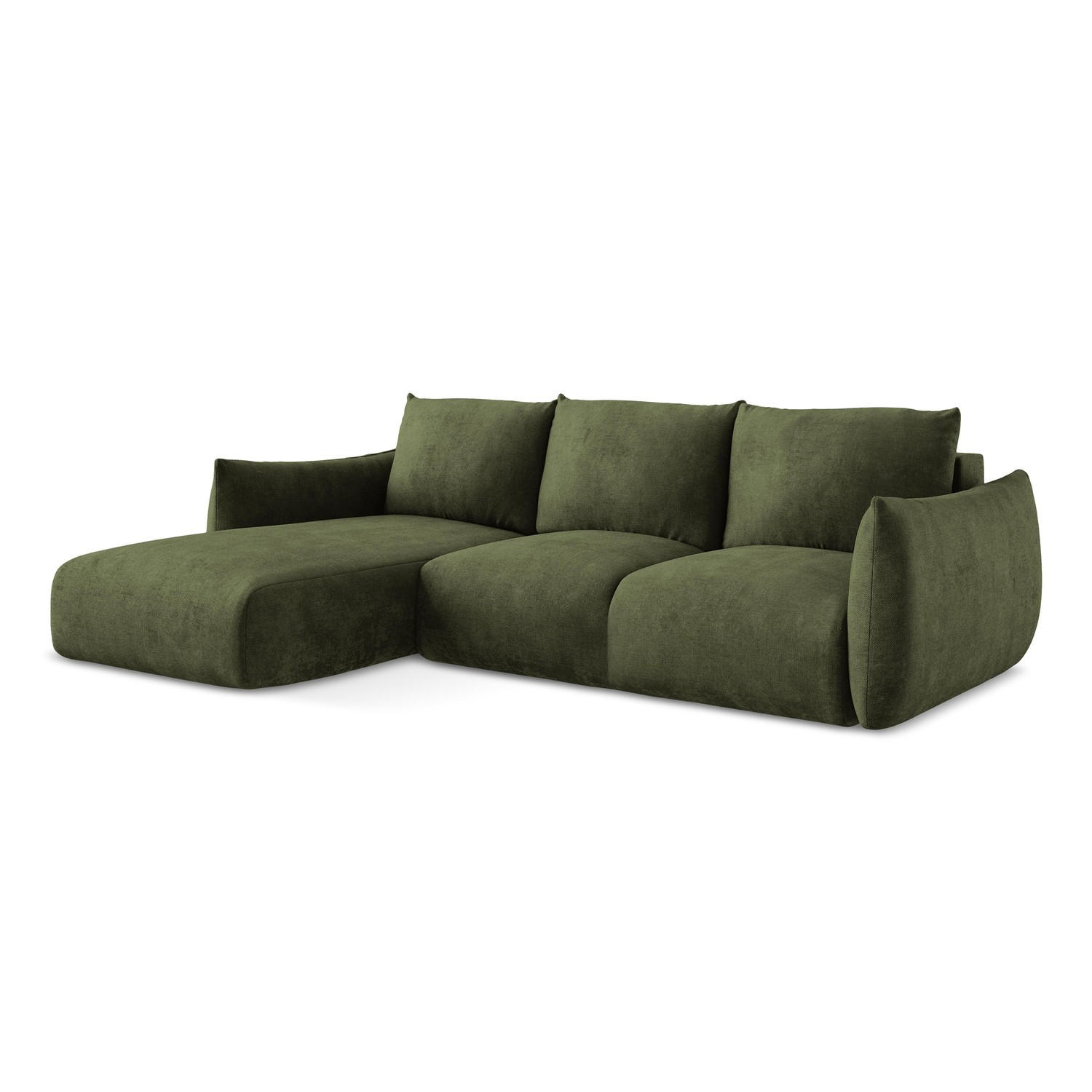 ECKSOFA mit Schlaffunktion links Chenille Stoff Grün - Schwarz/Olivgrün, Holzwerkstoff/Kunststoff (242/162cm) - LaMiaSofa